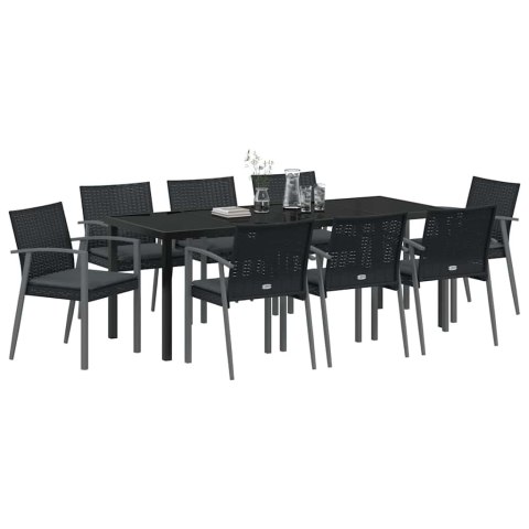 Zestaw do jadalni w ogrodzie 9 pcs Czarny i szary Rattan PE