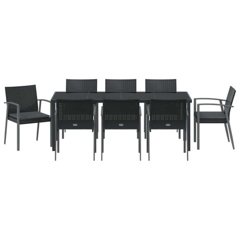 Zestaw do jadalni w ogrodzie 9 pcs Czarny i szary Rattan PE