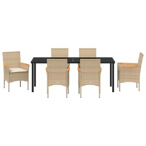 Zestaw do jadalni w ogrodzie z poduszką 7 pcs Beżowy polirattan