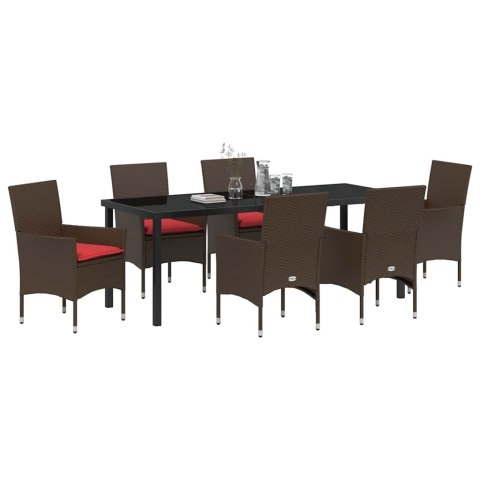 Zestaw stół i krzesła z poduszką 7 pcs Brązowy Rattan PE