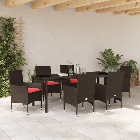 Zestaw stół i krzesła z poduszką 7 pcs Brązowy Rattan PE
