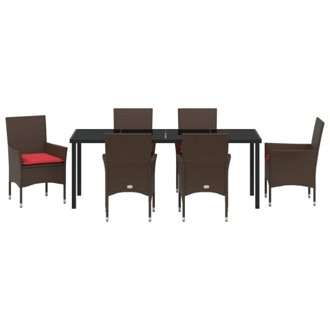 Zestaw stół i krzesła z poduszką 7 pcs Brązowy Rattan PE