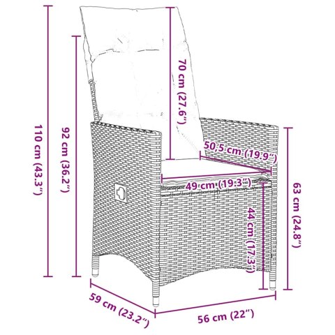 Zestaw stół i krzesła z poduszką 7 pcs Szary Rattan PE
