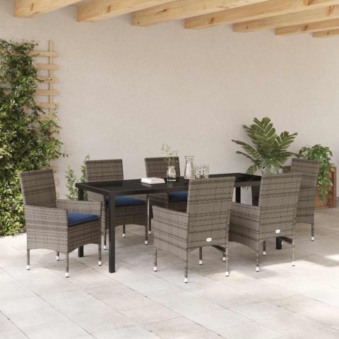 Zestaw stół i krzesła z poduszką 7 pcs Szary Rattan PE