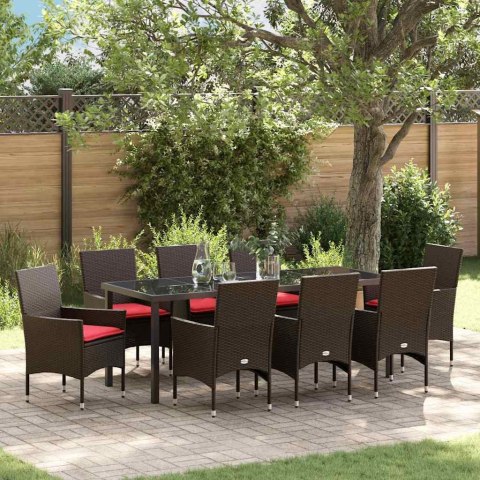 Zestaw stół i krzesła z poduszką 9 pcs Brązowy Rattan PE