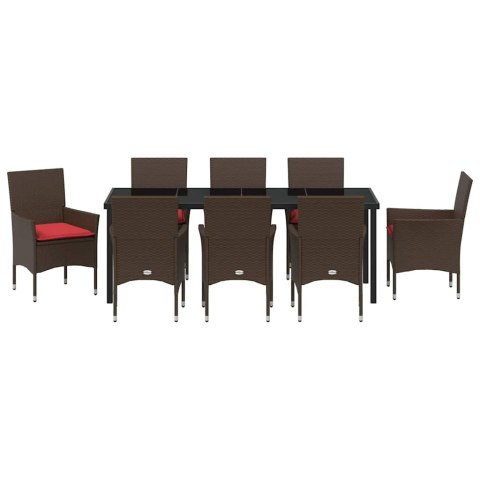 Zestaw stół i krzesła z poduszką 9 pcs Brązowy Rattan PE