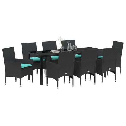 Zestaw stół i krzesła z poduszką 9 pcs Czarny Rattan PE