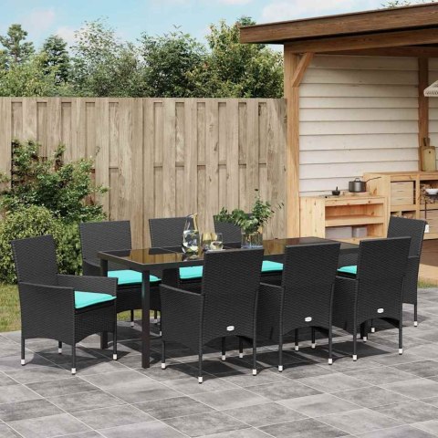 Zestaw stół i krzesła z poduszką 9 pcs Czarny Rattan PE