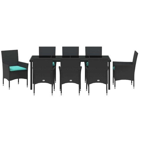 Zestaw stół i krzesła z poduszką 9 pcs Czarny Rattan PE