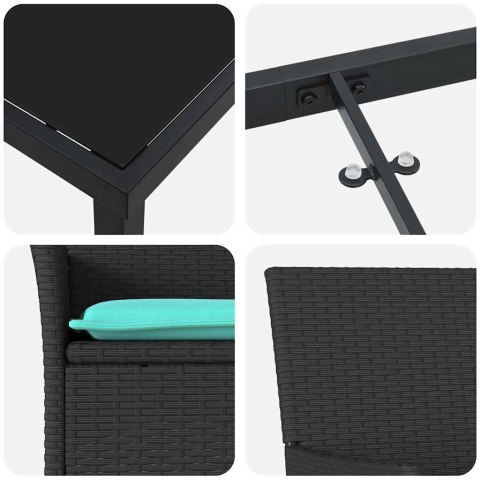 Zestaw stół i krzesła z poduszką 9 pcs Czarny Rattan PE