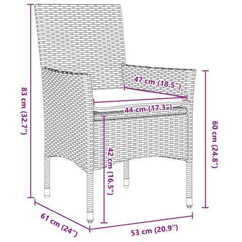 Zestaw stół i krzesła z poduszką 9 pcs Czarny Rattan PE