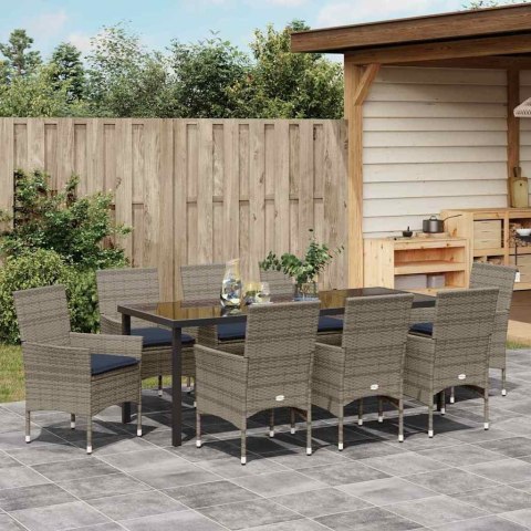 Zestaw stół i krzesła z poduszką 9 pcs Szary Rattan PE