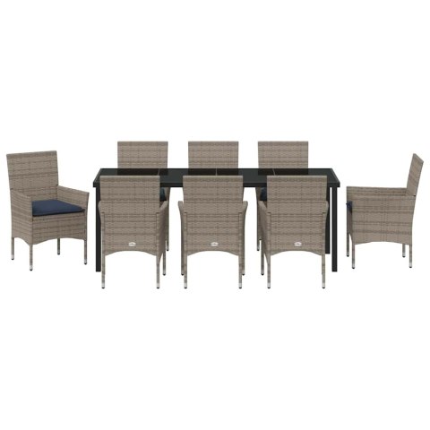 Zestaw stół i krzesła z poduszką 9 pcs Szary Rattan PE