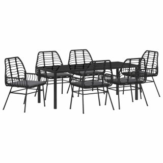 Zestaw do jadalni w ogrodzie 7 pcs Czarny polirattan