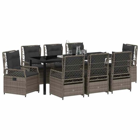 Zestaw do jadalni w ogrodzie 9 pcs Szary polirattan