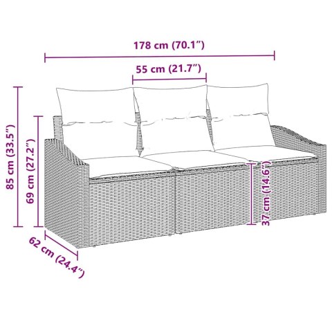Zestaw Sof z poduszką 3 pcs Beżowy polirattan