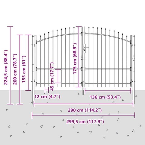 Brama Podwójna Z blokadą Woerden Szary 299,5 x 224,5 cm Stal