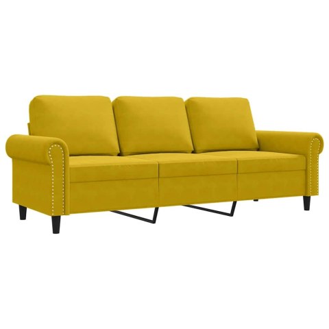 Sofa 3-osobowa, żółty, 180 cm, tapicerowana aksamitem