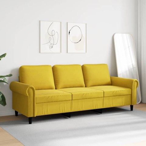 Sofa 3-osobowa, żółty, 180 cm, tapicerowana aksamitem