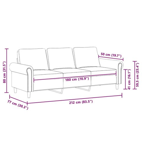 Sofa 3-osobowa, żółty, 180 cm, tapicerowana aksamitem