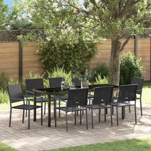 Zestaw do jadalni w ogrodzie 9 pcs Czarny Rattan PE