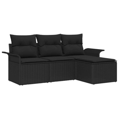 Zestaw Sof z poduszką 4 pcs Czarny polirattan