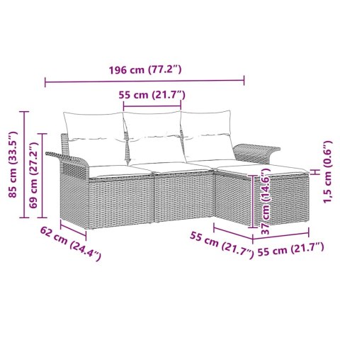 Zestaw Sof z poduszką 4 pcs Czarny polirattan