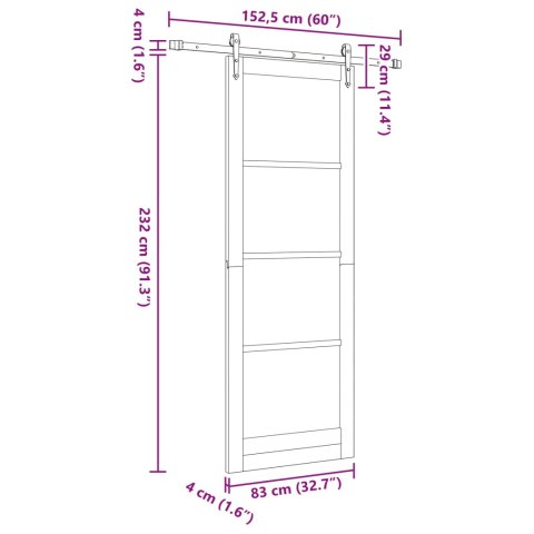 Drzwi przesuwne ORKDAL Biały 83 x 232 cm Lite drewno sosnowe