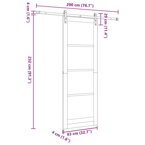 Drzwi przesuwne biały i czarny 83 x 232 cm Lite drewno sosnowe