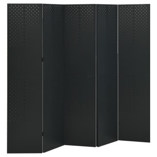 Parawany 5-panelowe, 2 szt., czarne, 200x180 cm, stalowe