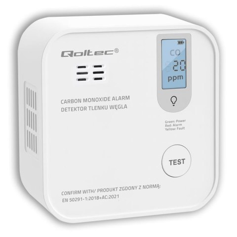 Czujnik tlenku węgla Qoltec z baterią | alarm 85dB | LED