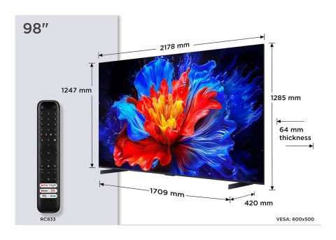 Telewizor TCL 98P89K QLED 98'' 4K Ultra HD 144Hz Google TV Dolby Atmos Metaliczny (OUTLET)