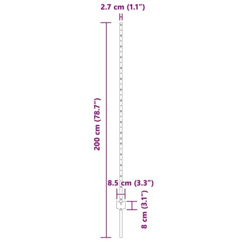 Słupek ogrodzeniowy. 44 pcs Srebrny 200 cm Stal
