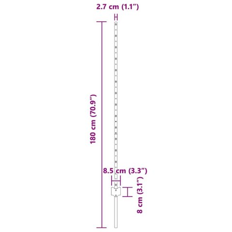 Wbudowany słupek ogrodzeniowy 44 pcs srebrny 180 cm