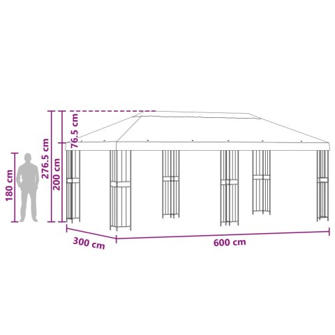 Altana z bokami 6 x 3 m bordowy Poliester i Stal 190