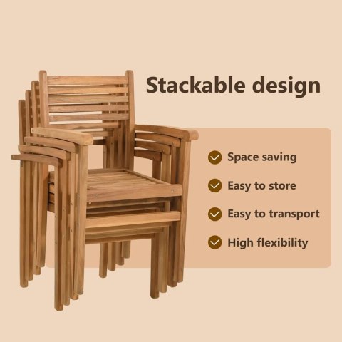 Krzesło 6 pcs Brązowy 56 x 55 x 90.5 cm Lite drewno teakowe