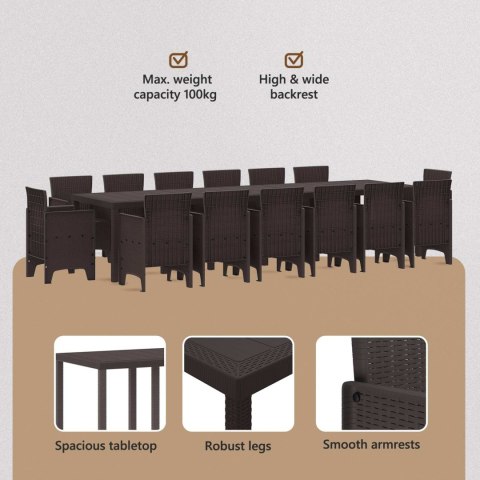 Zestaw do jadalni w ogrodzie 15 pcs Brązowy Rattan Polt