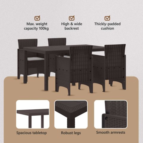 Zestaw do jadalni w ogrodzie 5 pcs Brązowy Rattan Polt