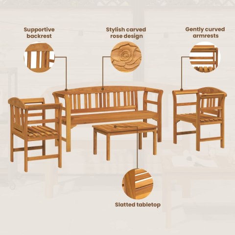 Zestaw lounge Róża ogrodowa 4 pcs Naturalny Lite Drewno Akacji