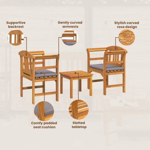Zestaw lounge Róża ogrodowa z poduszką 3 pcs Lite Drewno Akacji