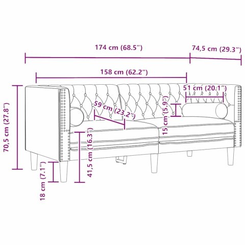 Sofa Czarny 174 x 74,5 x 70,5 cm Aksamit