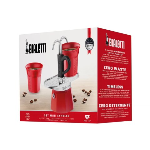 Bialetti kawiarka Mini Express czerwona 2tz + 2 filiżanki