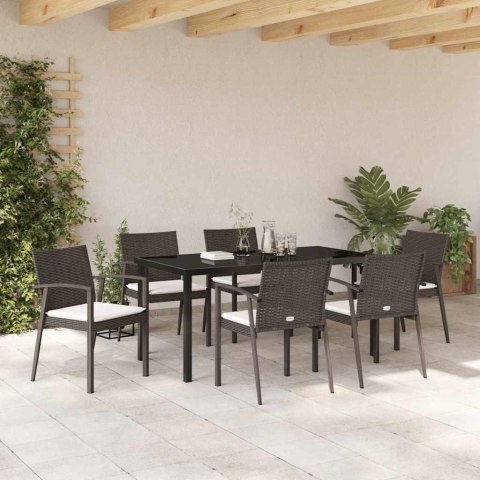 Zestaw do jadalni w ogrodzie 7 pcs Brązowy i czarny Rattan PE