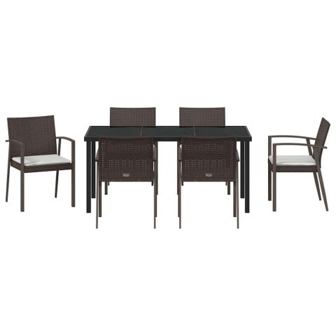 Zestaw do jadalni w ogrodzie 7 pcs Brązowy i czarny Rattan PE