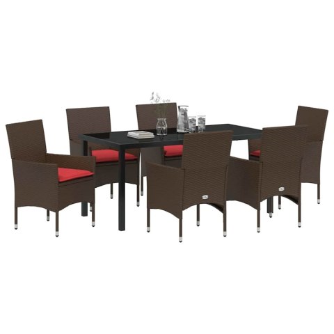 Zestaw stół i krzesła z poduszką 7 pcs Brązowy Rattan PE