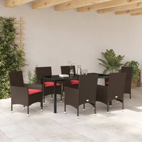 Zestaw stół i krzesła z poduszką 7 pcs Brązowy Rattan PE