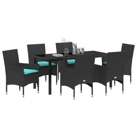 Zestaw stół i krzesła z poduszką 7 pcs Czarny Rattan PE