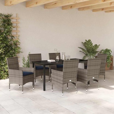 Zestaw stół i krzesła z poduszką 7 pcs Szary Rattan PE
