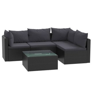 5-częściowy zestaw mebli do ogrodu, poduszki, rattan PE, czarny