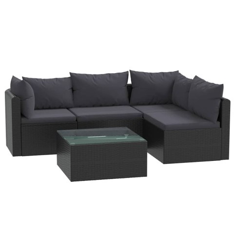 5-częściowy zestaw mebli do ogrodu, poduszki, rattan PE, czarny